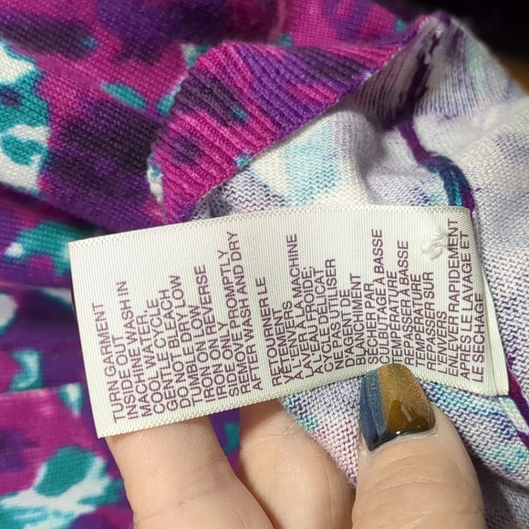 TRADITION* vintage long sleeve button front cardigan tie dye look purple teal L - Picture 15 of 15